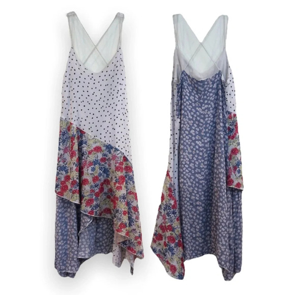 MELLODAY Dresses & Skirts - Mello Day V Neck Floral Polka Dot Tiered Ruffle Strappy Midi Dress Women's Small